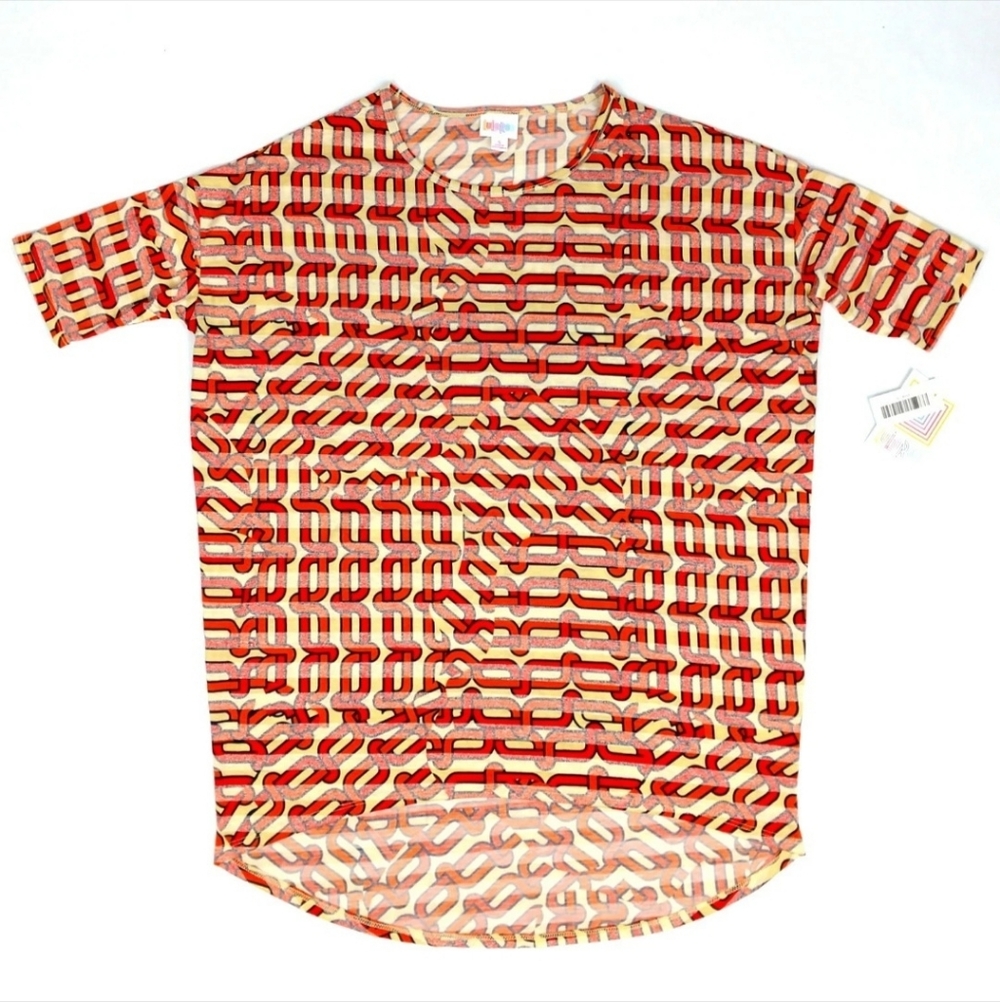 LuLaRoe Irma orange tan Chain Link Top Blouse Tunic Womens Small